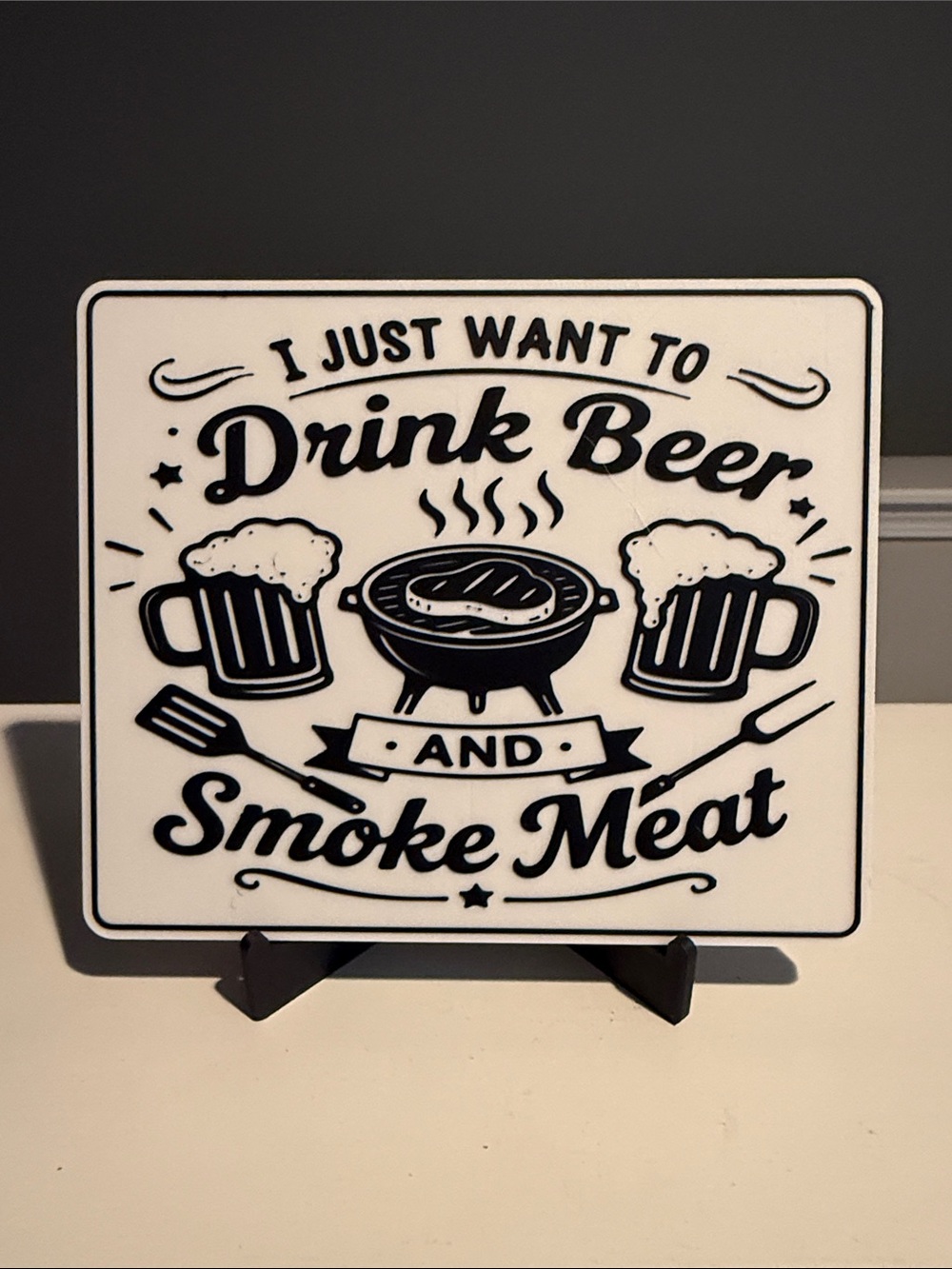 Drink Beer and Smoke Meat Decorative Kitchen Sign - Black and White